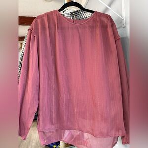 Express Metallic Pink Long-Sleeve Sheer Top